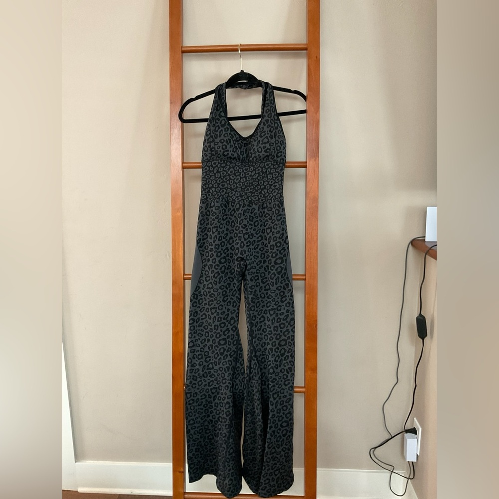 Leopard Print Halter Jumpsuit - Black